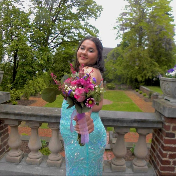 Elegant Turquoise Embellished Gown